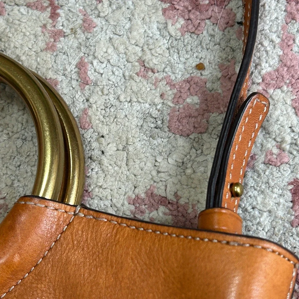J.Crew Bucket Bag Womens Small Brown Solid Leather Ring Handle Crossbody H0515